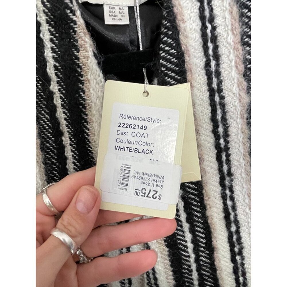 NWT See U Soon Women's White & Black Long Sleeve Belted Jacket Coat US Size M/L - Picture 6 of 10
